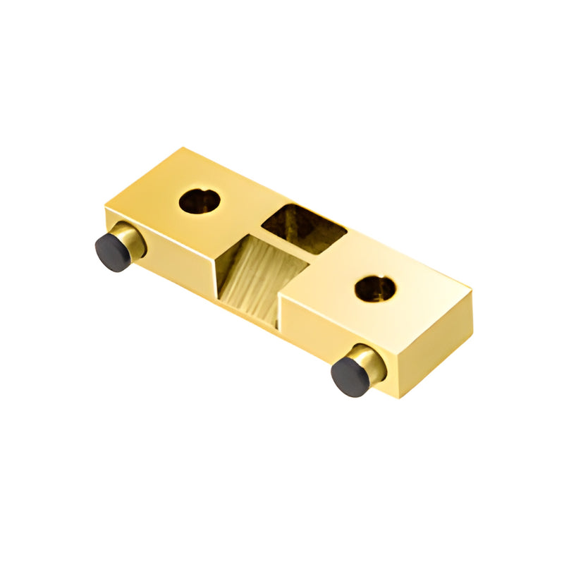 Brass PK1PB panic/deadbolt strike for 1/2" tempered glass doors - rectangular keeper with two black rubber stops
