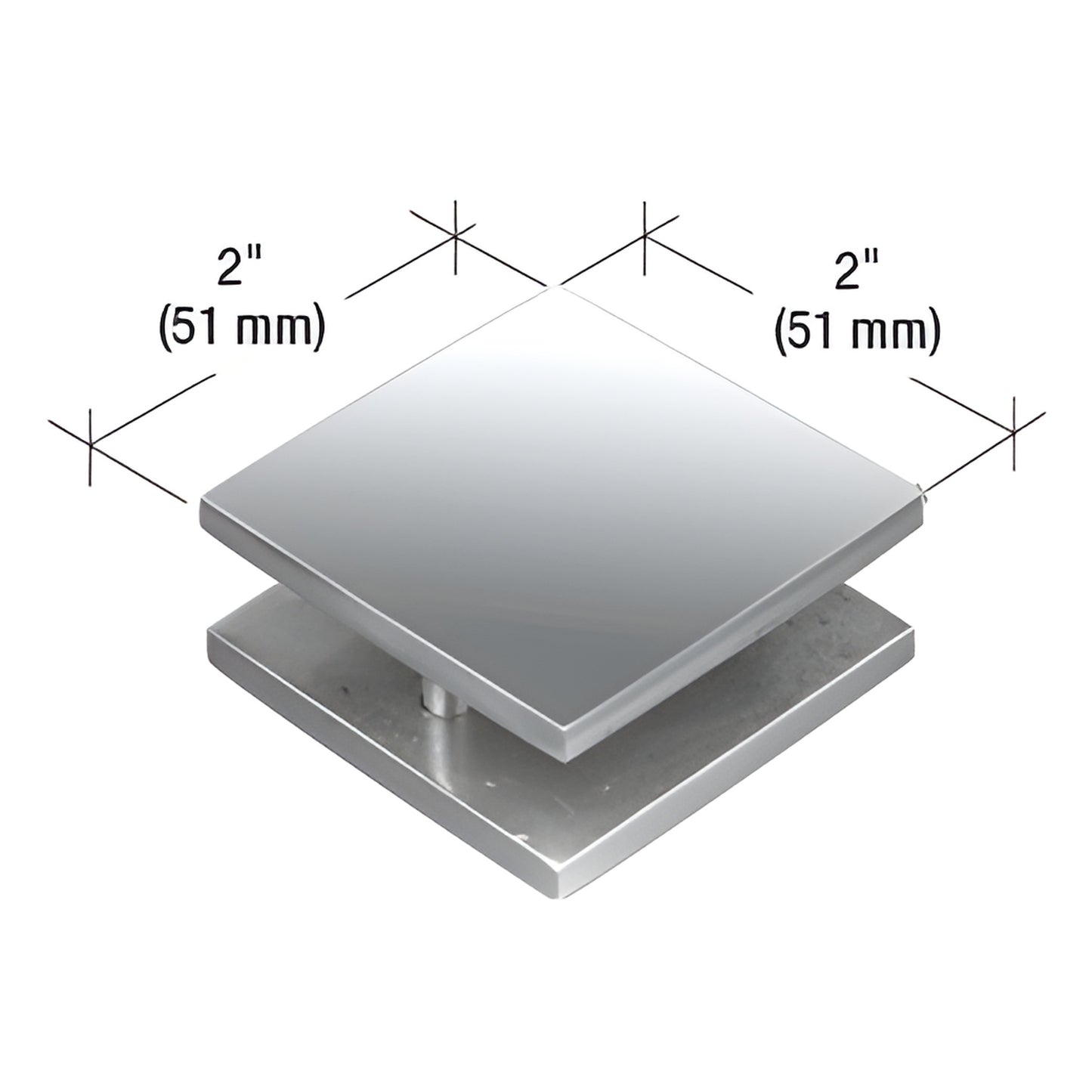MFC18 180 2" 2" polished stainless steel square mall-front glass clamp, fits 3/8-3/4" tempered glass