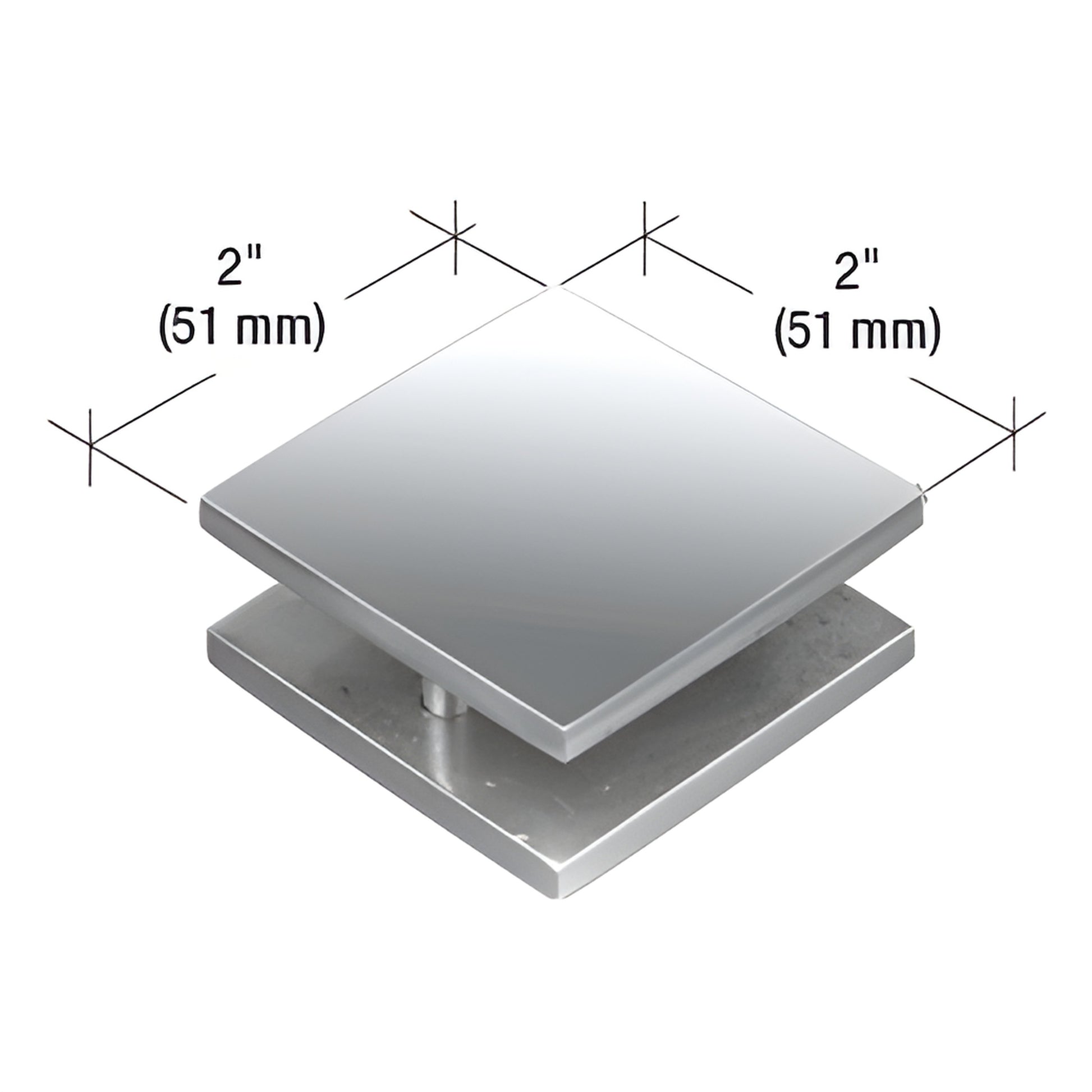 MFC18 180 2" 2" polished stainless steel square mall-front glass clamp, fits 3/8-3/4" tempered glass
