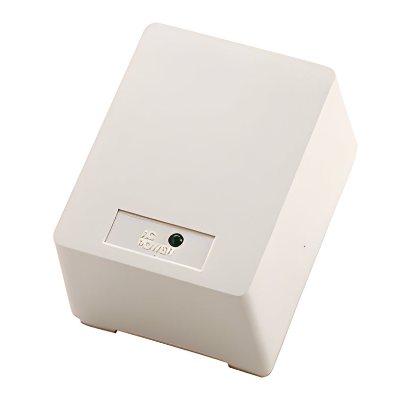 Adams Rite DH46200 white plug-in transformer, 115/120V to 24V DC 40VA, compact rectangular housing with status LED