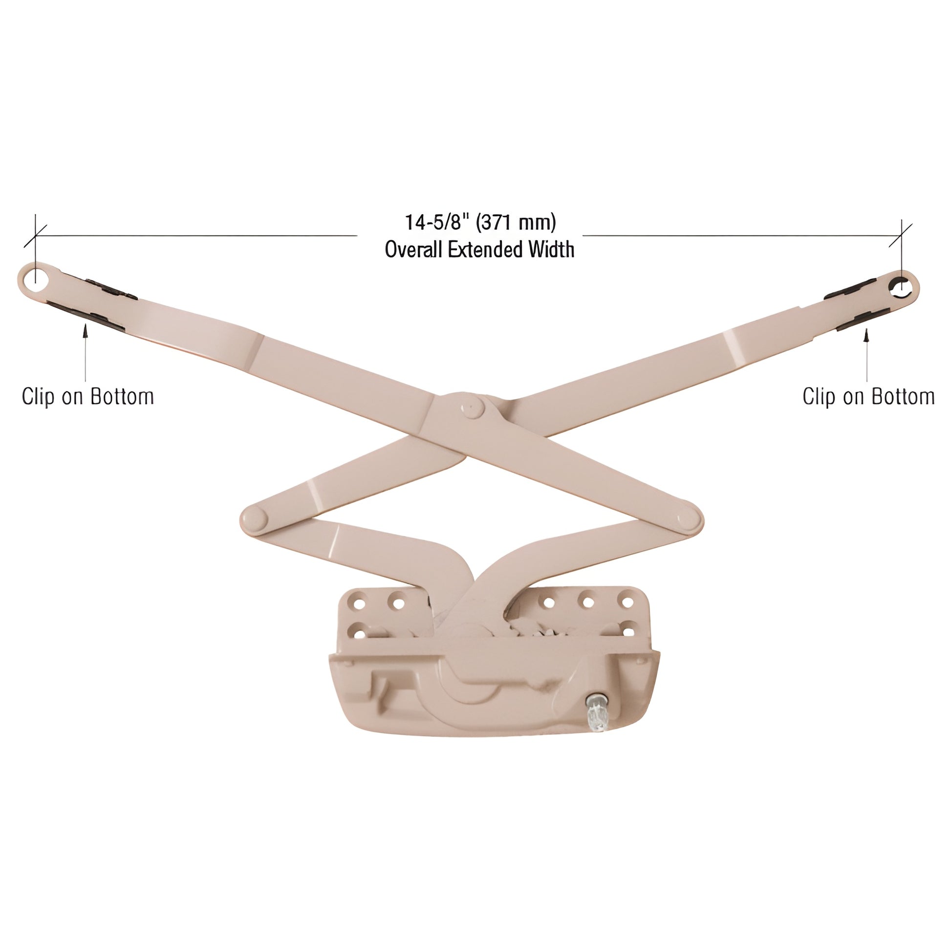 Truth Encore awning operator EP27007, beige scissor arms and base, 14-5/8" overall extended width, clip-on ends