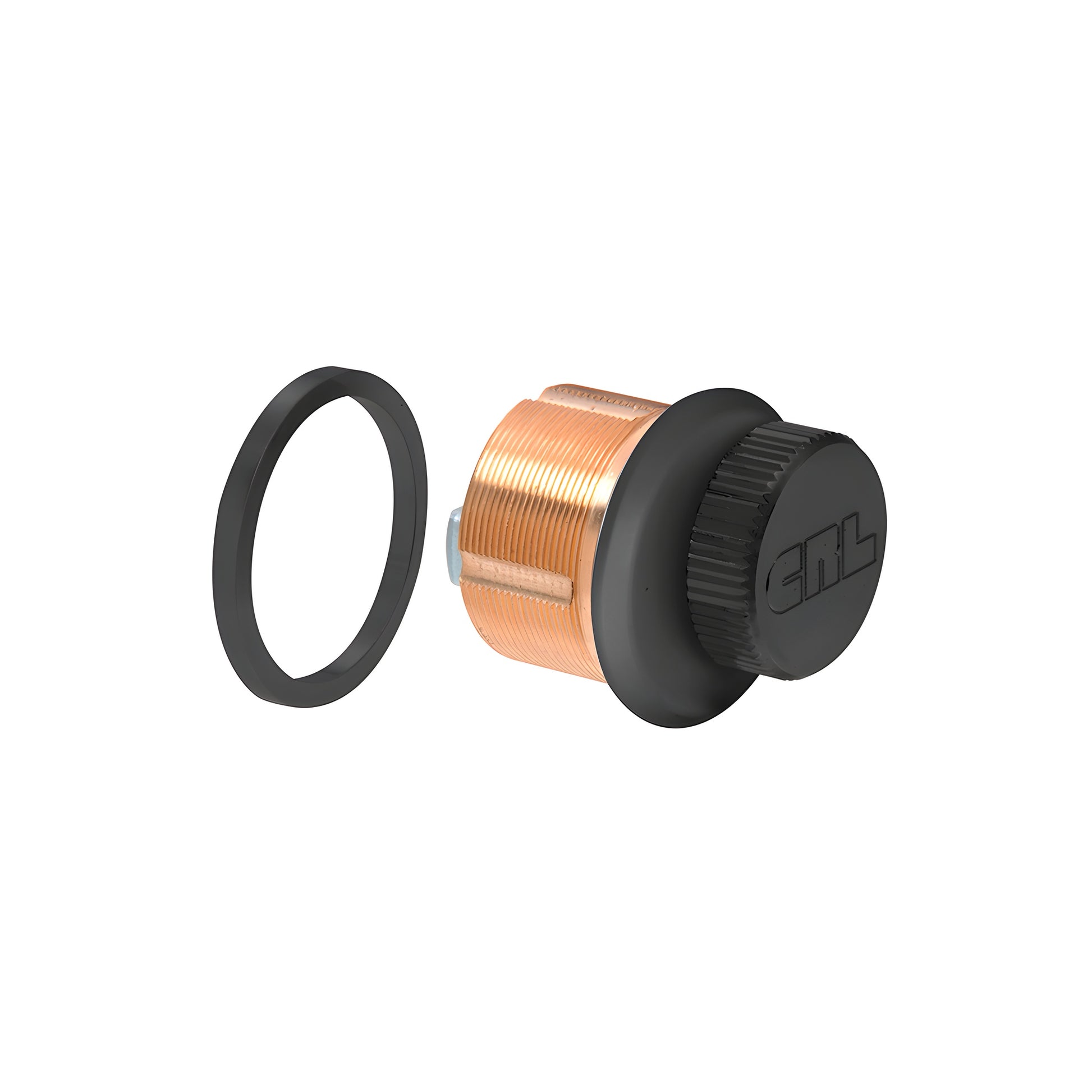 Matte black low-profile thumbturn mortise cylinder, brass body (1-5/32 in 1 in) for CRL door rails, SKU DRA22MBL