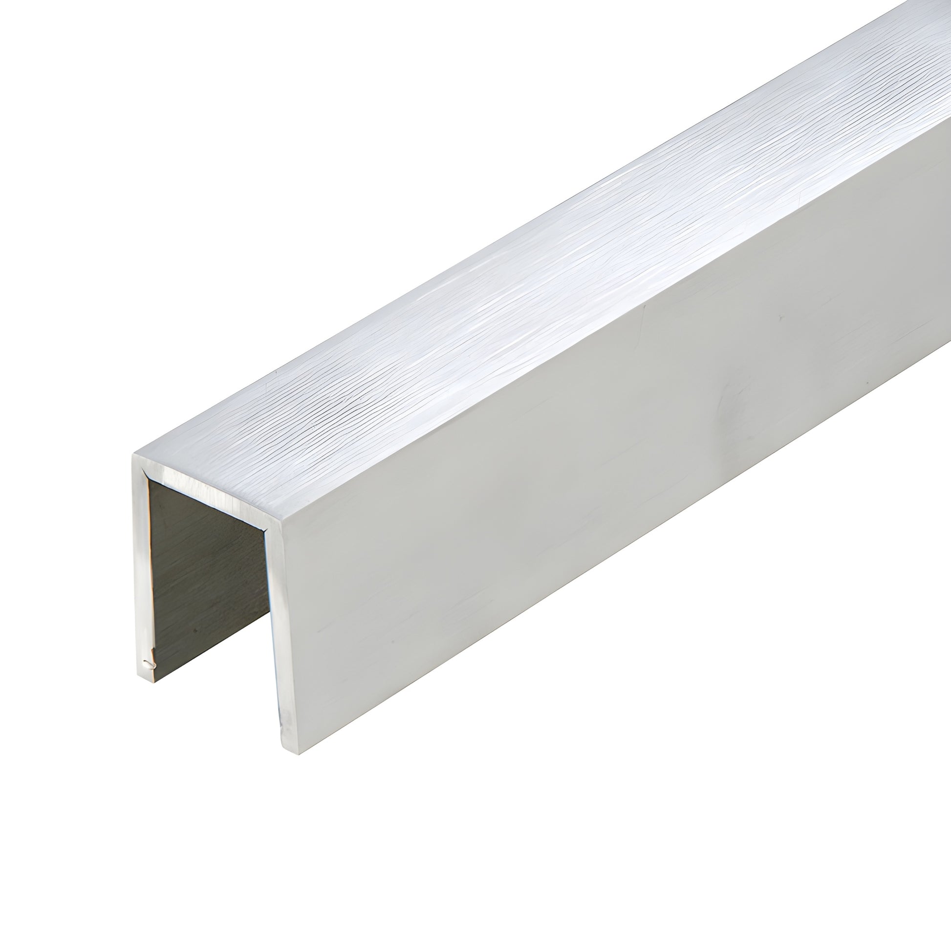 GRLC10BS brushed stainless steel low-profile U cap rail for 1/2 or 5/8 in (12/16 mm) glass.