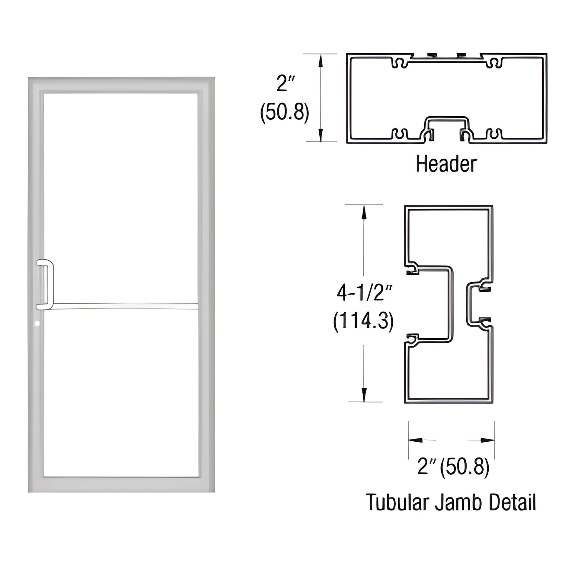 FR71511 clear anodized aluminum up-and-over door frame with tubular jambs, 2" x 4-1/2" profile.