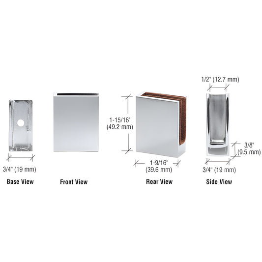 EH18 polished chrome corner glass clamp (brass) for 6-10mm glass - 1-15/16 H 1-9/16 L, no-drill sleek design