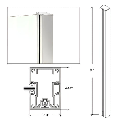Cielo aluminum post (SKU C96EKS), silver, glass-ready; cross-section and dims: 96 in H, 4.5 in depth, 3.25 in face