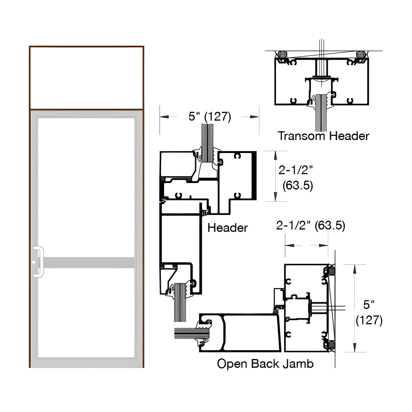 Black bronze impact single-transom door frame with air threshold, prepped for CVR strike, 2-1/2" x 5" transom