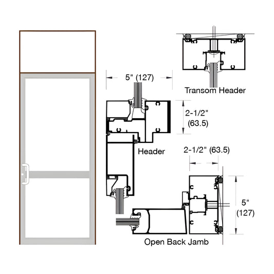 Black bronze impact single-transom door frame with air threshold, prepped for CVR strike, 2-1/2" x 5" transom