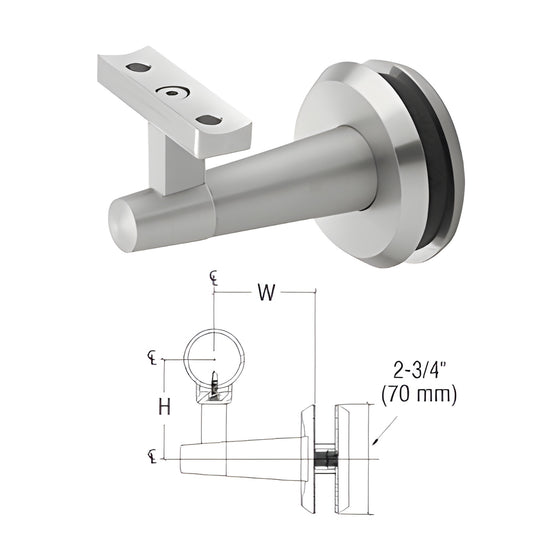Stainless steel glass-mounted handrail bracket for 1-1/2 to 2 in. tubing, brushed finish, SKU WBNSCBS