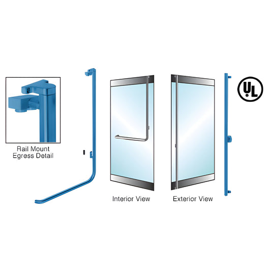 CRL EG100 electronic rail mount egress control handle, 1 1/4" stainless tube for 1/2-3/4" glass doors, interior push bar, UL
