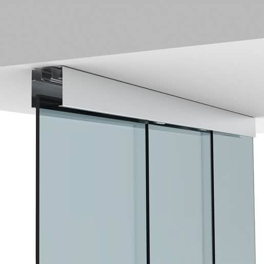 Satin Anodized Sliding Door Kit with Fixed Sidelites - Modern Ceiling Mount Design