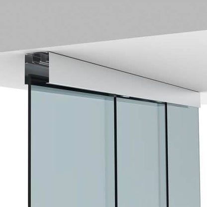 Satin Anodized Sliding Door Kit with Fixed Sidelites - Modern Ceiling Mount Design