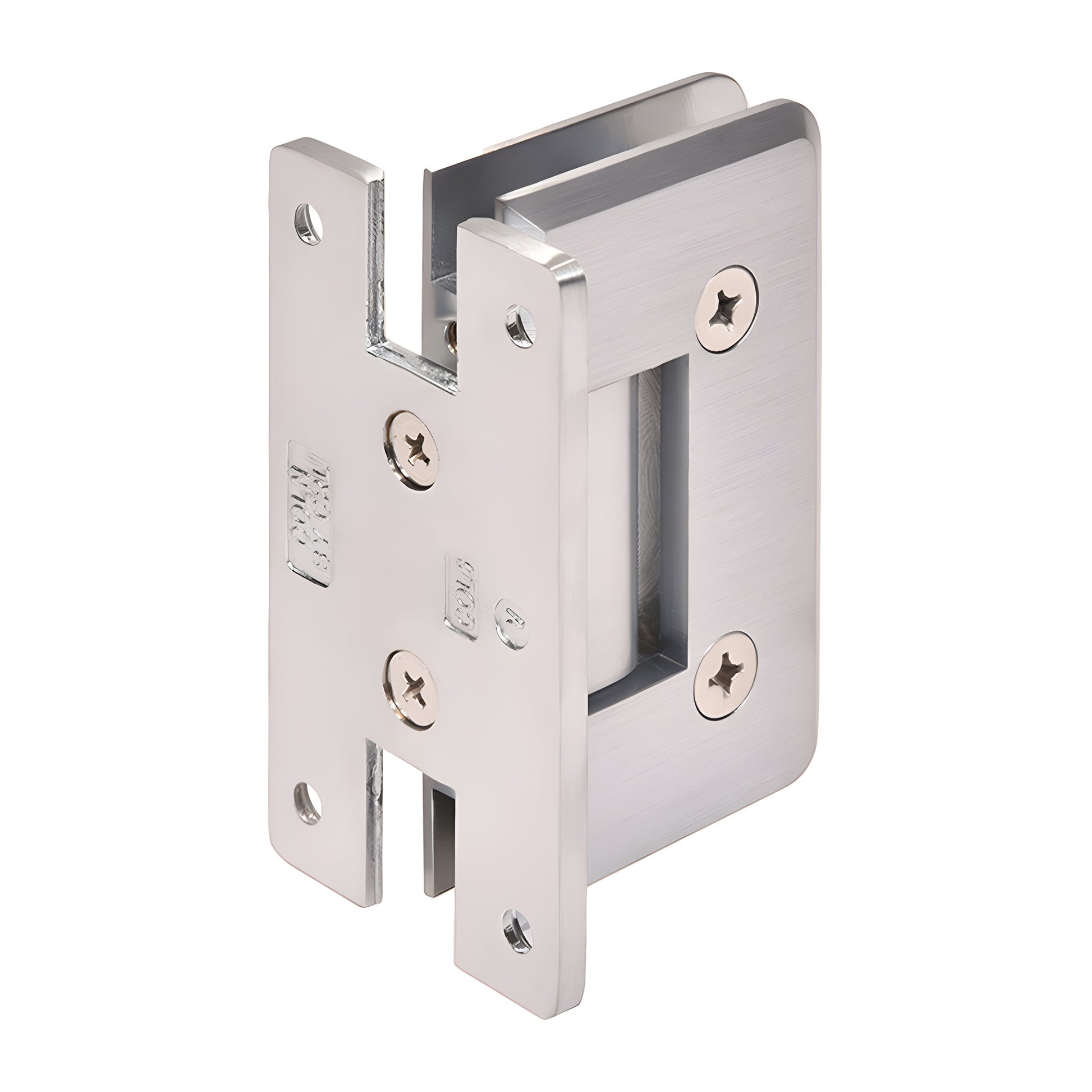 Brushed chrome brass Cologne shower hinge C0L037BCH, wall-mount H back plate for 3/8-1/2 (10-12mm) glass.