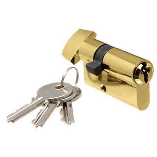 CRL Polished Brass Keyed Cylinder Lock with Thumbturn, secure and stylish door hardware.