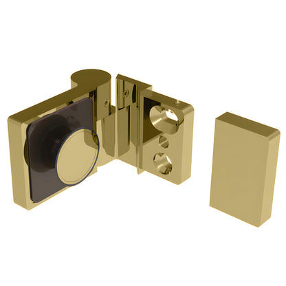 Lugano hinge LUG044LSB in satin brass - offset concealed square shower hinge for 8-10mm glass.
