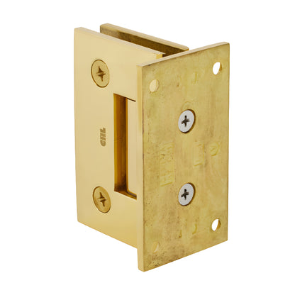 Polished brass Geneva shower hinge (SKU GEN037BR), full back plate, for 8-12mm tempered glass, self-centering.