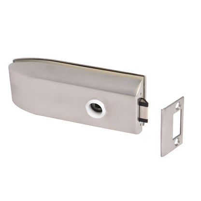 PTH312BS brushed stainless steel glass-mounted latch for 3/8 or 1/2 in tempered glass with strike plate, preassembled