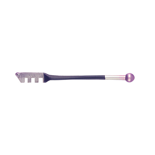 Fletcher Gold-Tip carbide wheel glass cutter with steel shaft and purple ball-end handle, 4mm wheel for hard glass.