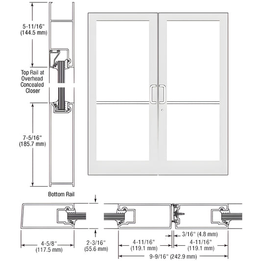 CRL SF42452 white Kynar medium-stile double entrance door, impact-ready glass prep, commercial hardware locations.