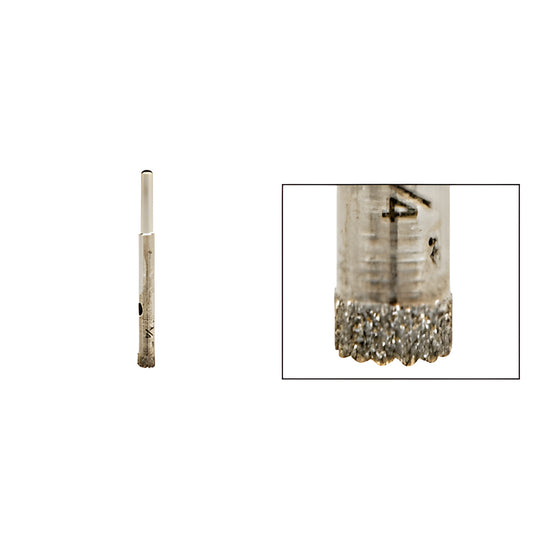 AG14 diamond-plated glass drill bit, 1/4" diameter, 3/8" reduced round shank, sawtooth cutting edge