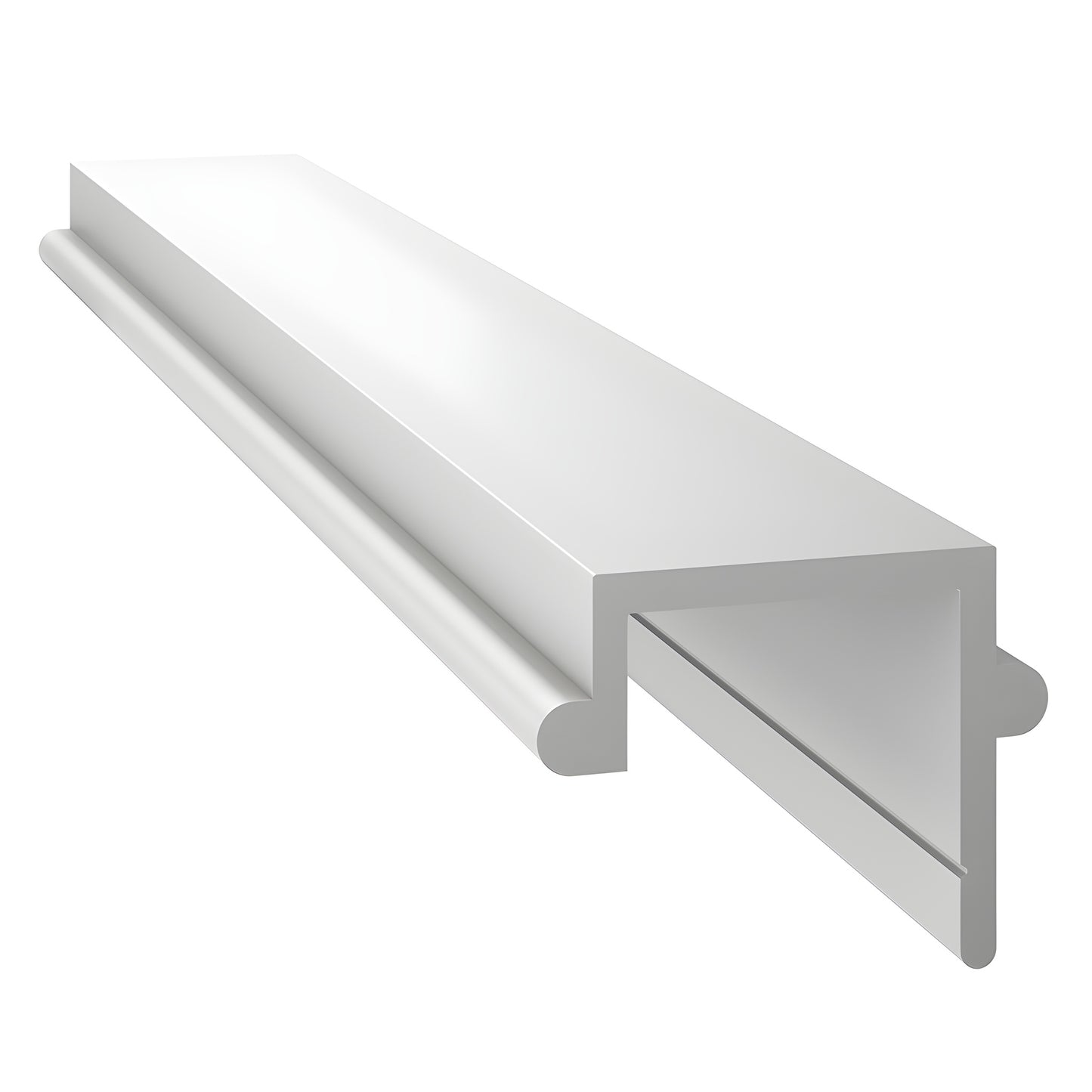 CPF72W 72" Sky White Cielo post filler - white L shaped aluminum piece with rounded outer rail and glass pocket