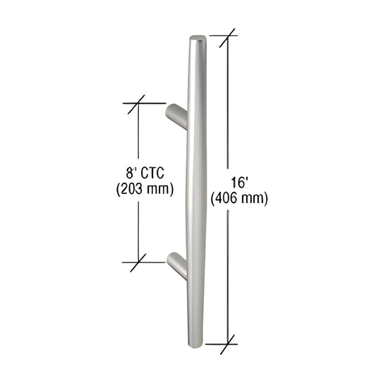 CRL SKU 9590 clear anodized brushed aluminum tapered door pull, 16" overall, 8" ctc, 1.5" projection