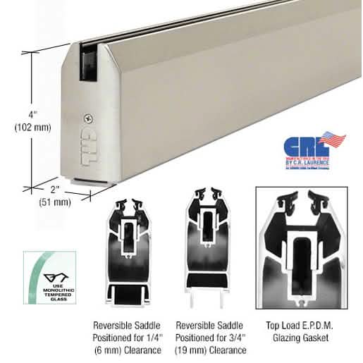 CRL Brushed Stainless 4" Tapered Sidelite Rail for sleek, modern glass installations.