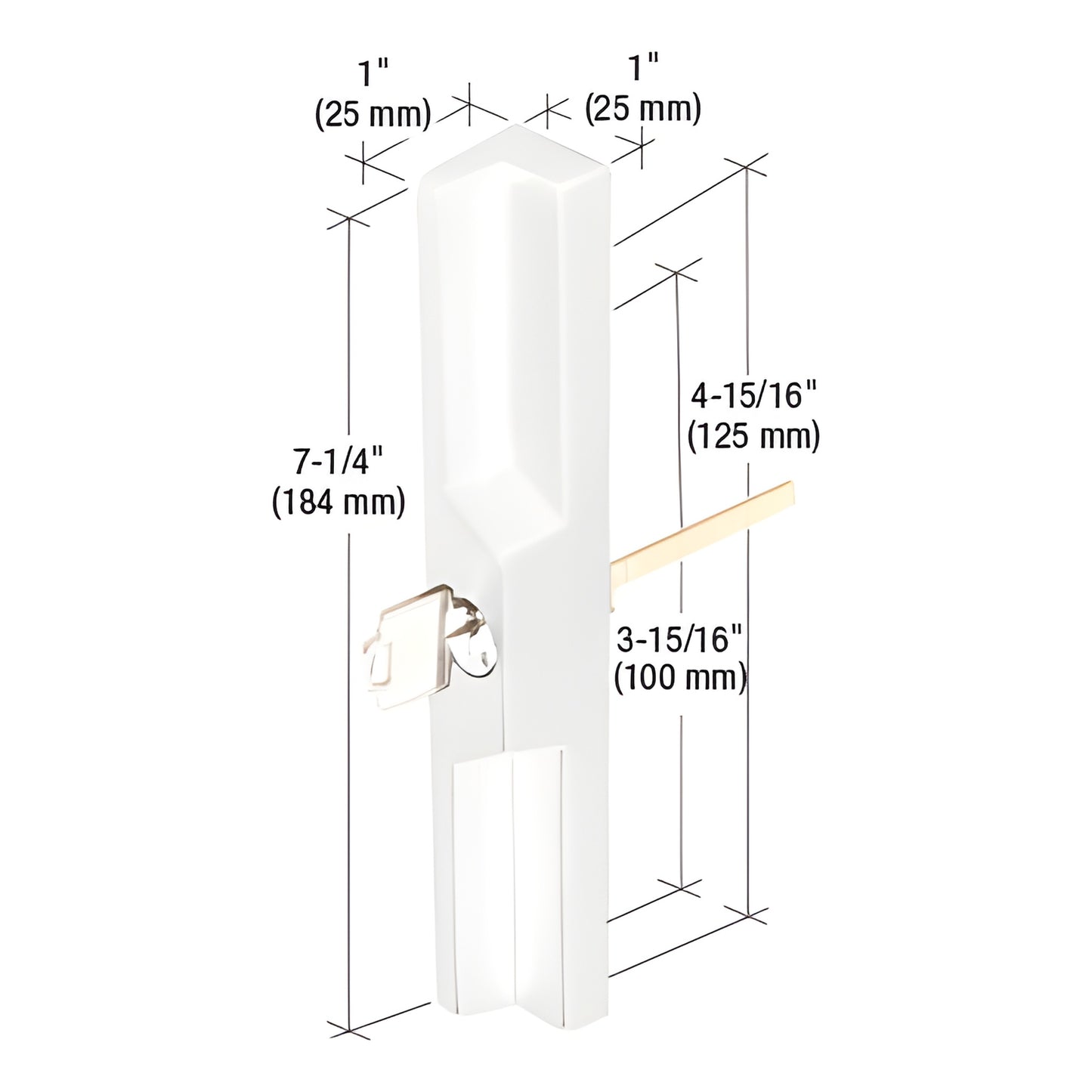 Diecast pull with keyed lock, non-handed, surface mount; fits 4-15/16" and 3-15/16" hole centers