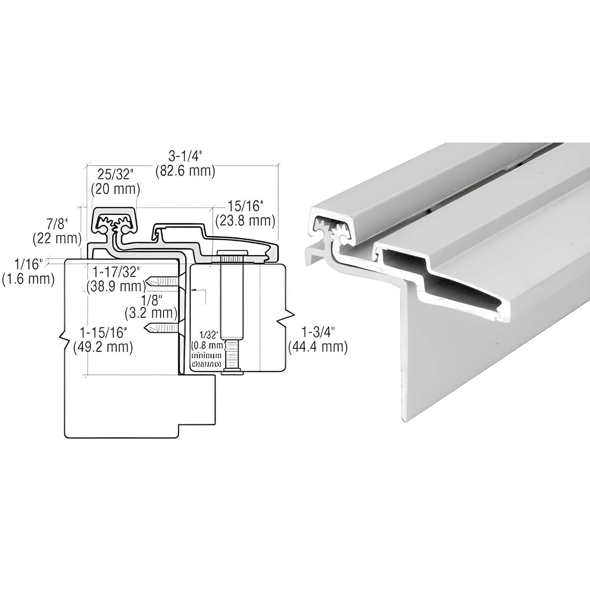 CRL Roton 211HD83A satin-anodized aluminum concealed continuous hinge, 83 in, wrap-around frame, heavy-duty (up to 600 lb)