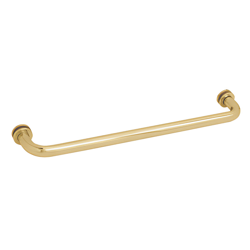 BM24SB satin brass 24" single-sided tubular glass-mounted towel bar with decorative metal washers