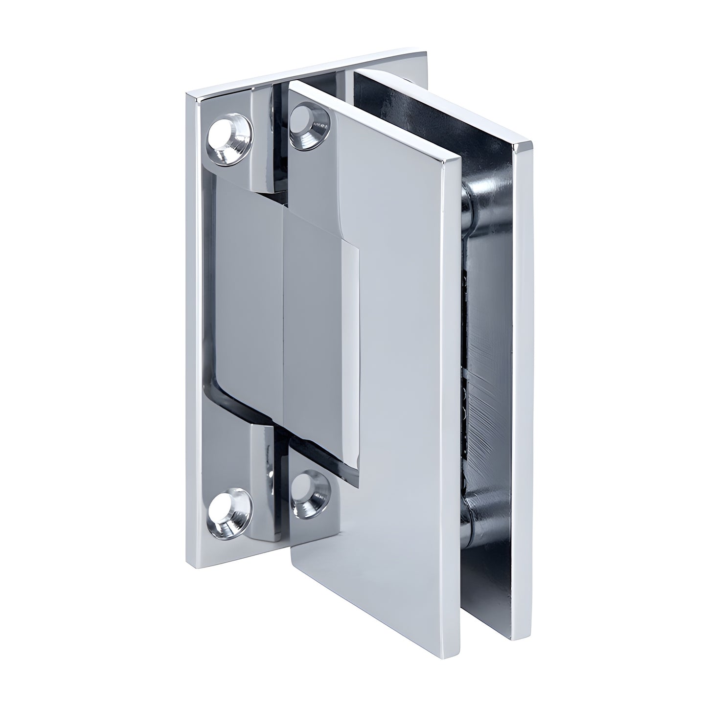 GEN037CH Geneva polished chrome brass shower hinge with full back plate, for 8-12mm tempered glass, self-centering.