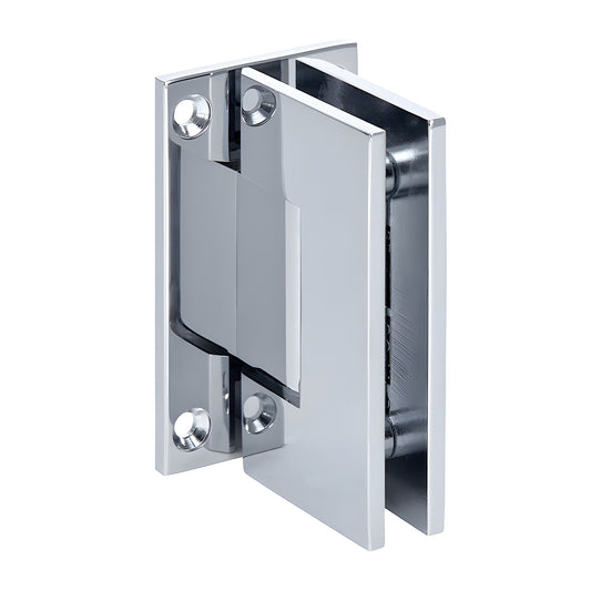 GEN037CH Geneva polished chrome brass shower hinge with full back plate, for 8-12mm tempered glass, self-centering.