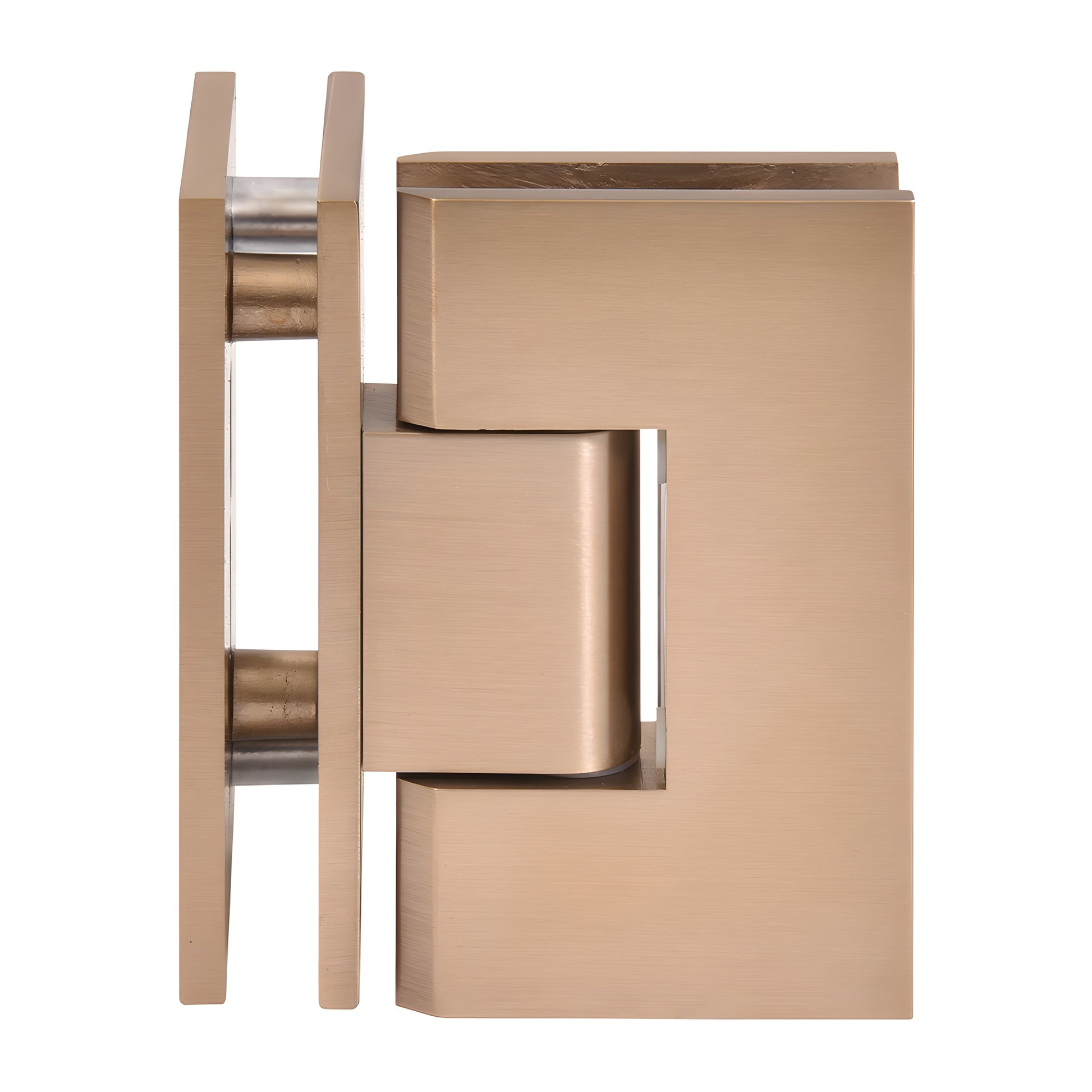 Vienna square-edge 90 glass-to-glass shower hinge, dark brushed bronze, solid brass, fits 10-12mm glass (SKU V1E092DBBZ)