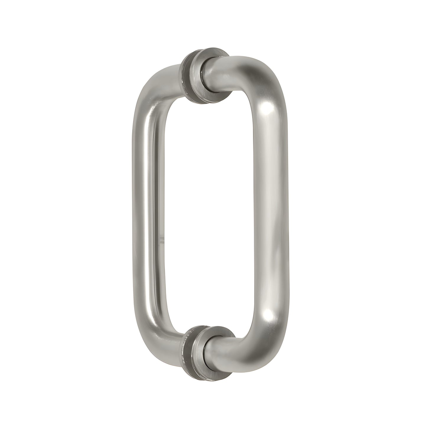 Satin nickel back-to-back tubular glass pull handle, 6" center-to-center, 3/4" brass tubing (SKU: BM6X6SN)
