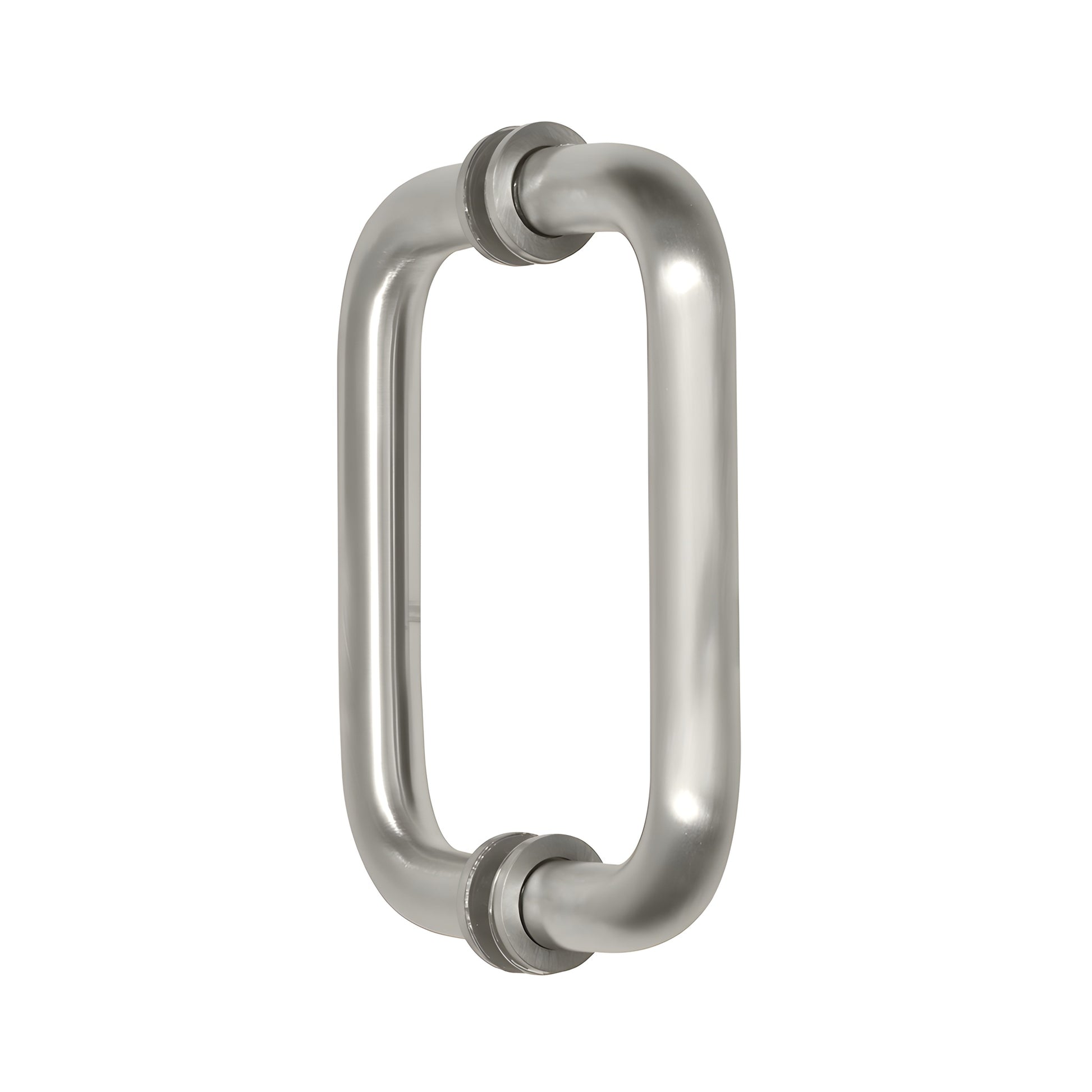 Satin nickel back-to-back tubular glass pull handle, 6" center-to-center, 3/4" brass tubing (SKU: BM6X6SN)