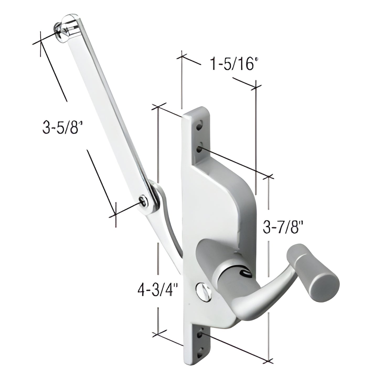 CRL jalousie window operator H3548, aluminum finish center-crank, non-handed, arm 3-5/8" mounting holes 3-7/8" & 4-3/4"