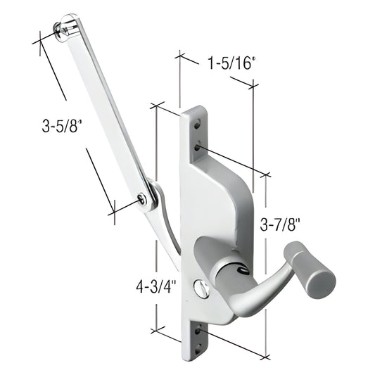 CRL jalousie window operator H3548, aluminum finish center-crank, non-handed, arm 3-5/8" mounting holes 3-7/8" & 4-3/4"