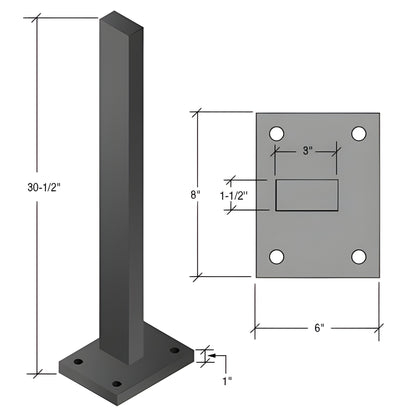 Matte black Cielo post (SKU CS3BL): 301 2" zinc-plated steel post with 6 8", 1" thick base plate and four bolt holes.