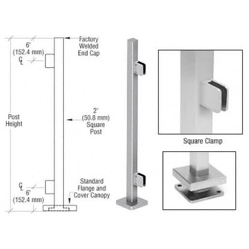 CRL Brushed Stainless Steel Glass Clamp Railing Kit - 42" Square Post for Modern Design