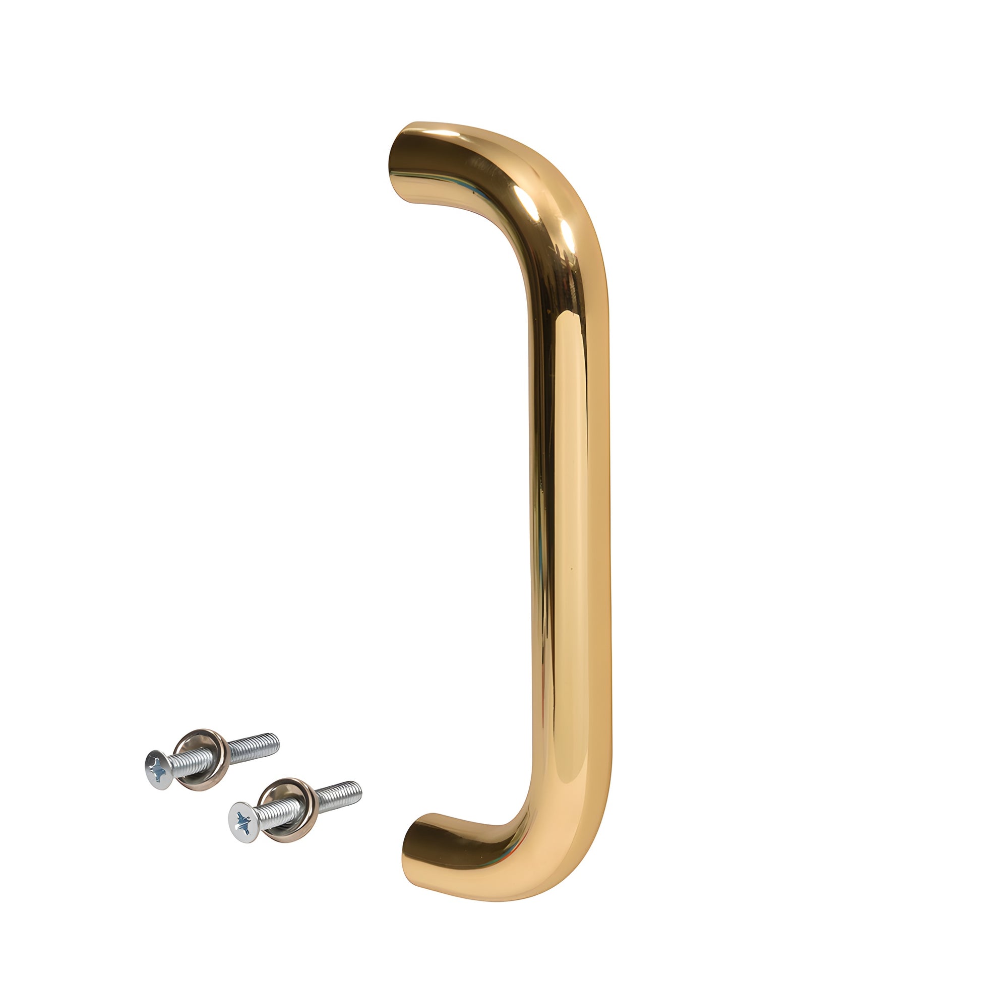 Polished brass 3/4" (19 mm) single-sided pull handle with thru-bolts, 8" center - SKU M16383