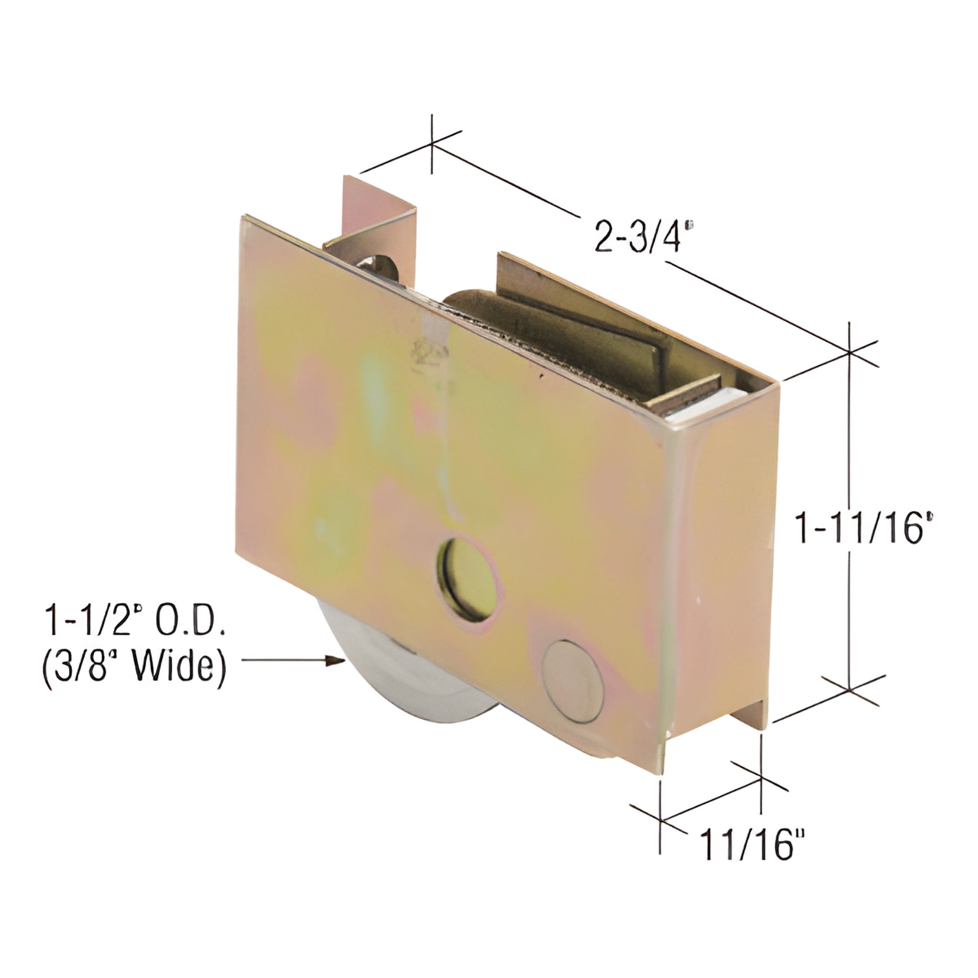 Steel adjustable concave roller SKU D1998 for Pella sliding glass doors, 1-1/2" wheel, 2-3/4" 1-11/16" 11/16" steel housing
