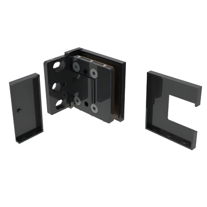 BEL344MBL matte black Bellagio concealed square hinge for frameless glass shower doors, 8-10mm glass, wall-mount.