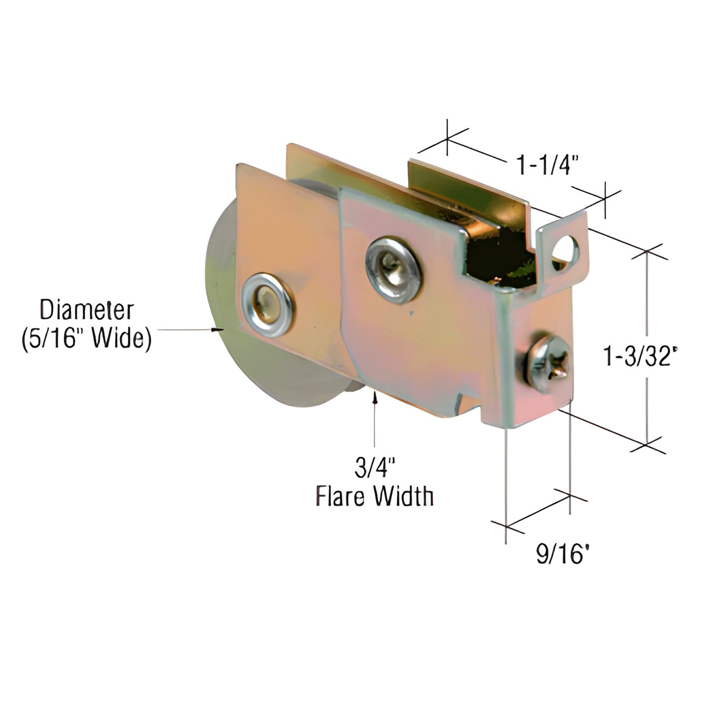 CRL D1753 steel sliding glass door roller assembly, single concave 5/16" wide wheel, 9/16" housing - patio door replacement.