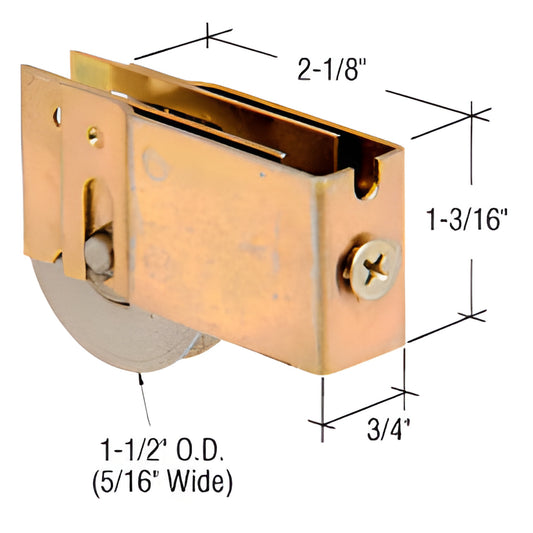 Sliding glass door roller assembly SKU D1781 - adjustable steel housing with 5/16" concave steel wheel, 2-1/8" 1-3/16" 3/4"