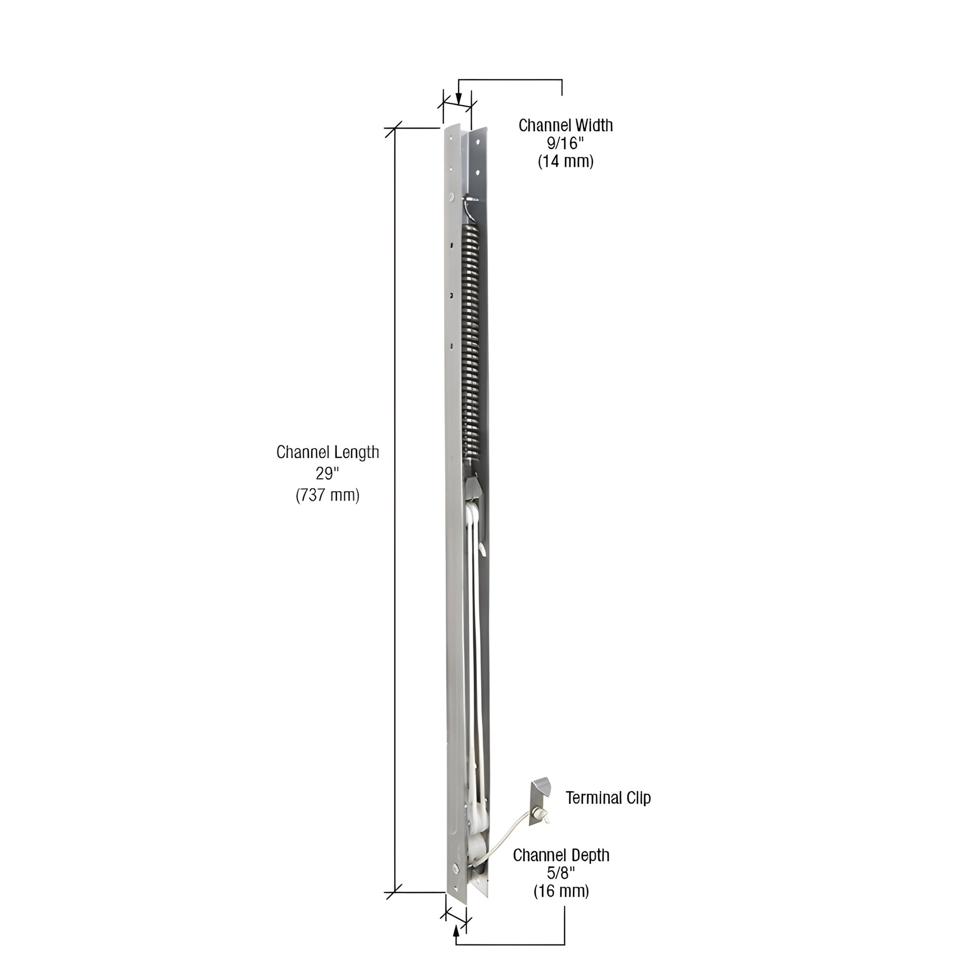 FA2820 29" channel sash balance - 5/8" depth, 9/16" width, spring with terminal clip.
