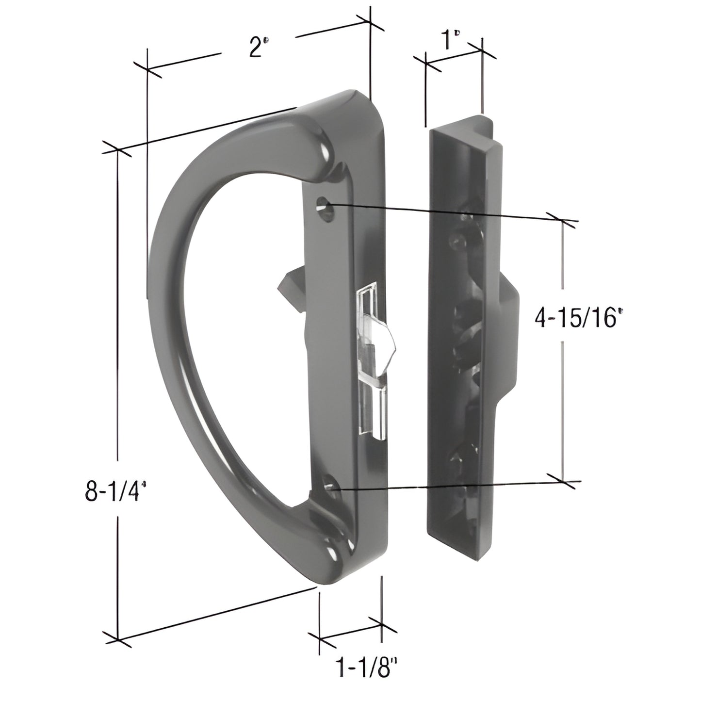 Black surface-mounted hook-style door handle set C1252, reversible aluminum pulls with latch and anti-lift bar, 8-1/4" long.