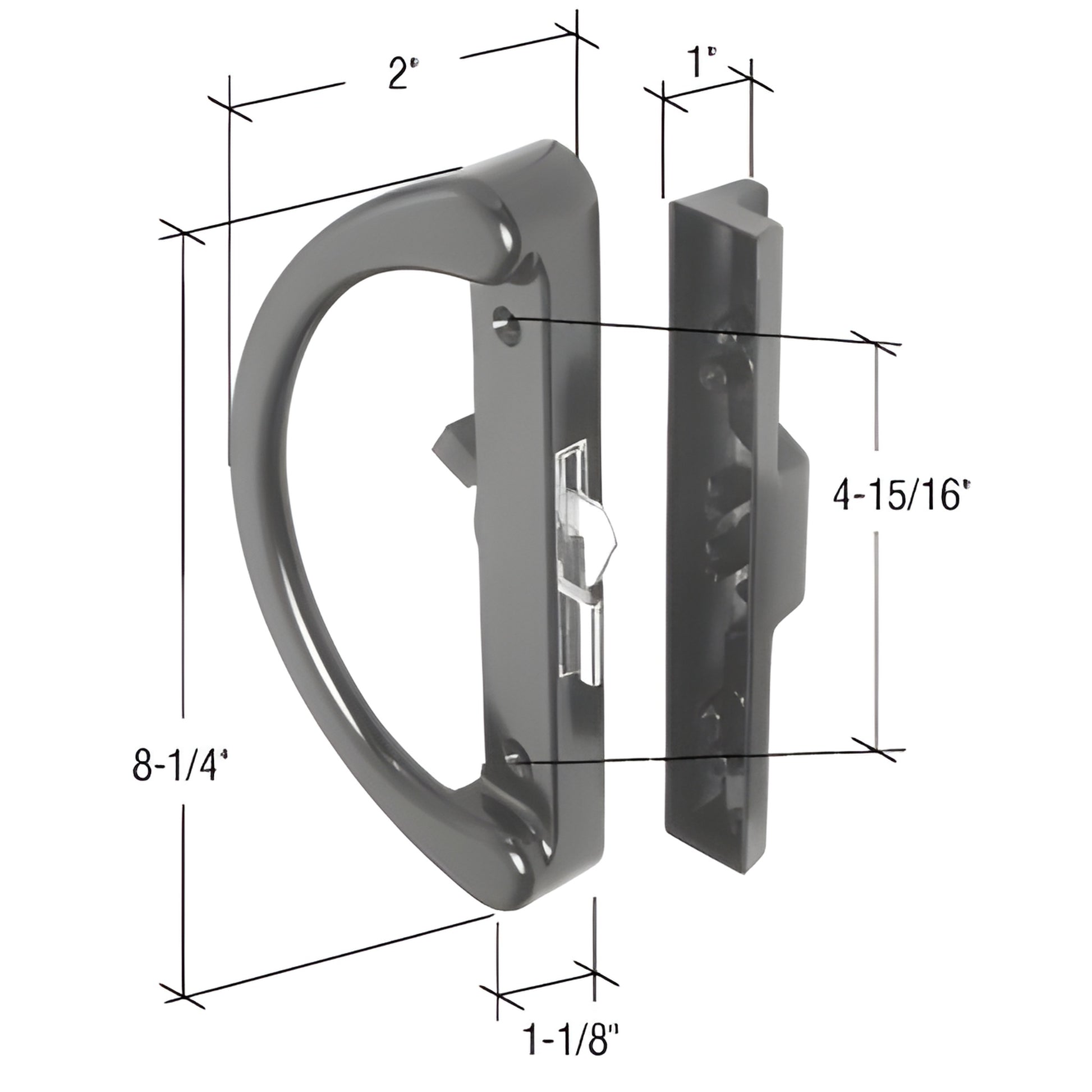 Black surface-mounted hook-style door handle set C1252, reversible aluminum pulls with latch and anti-lift bar, 8-1/4" long.