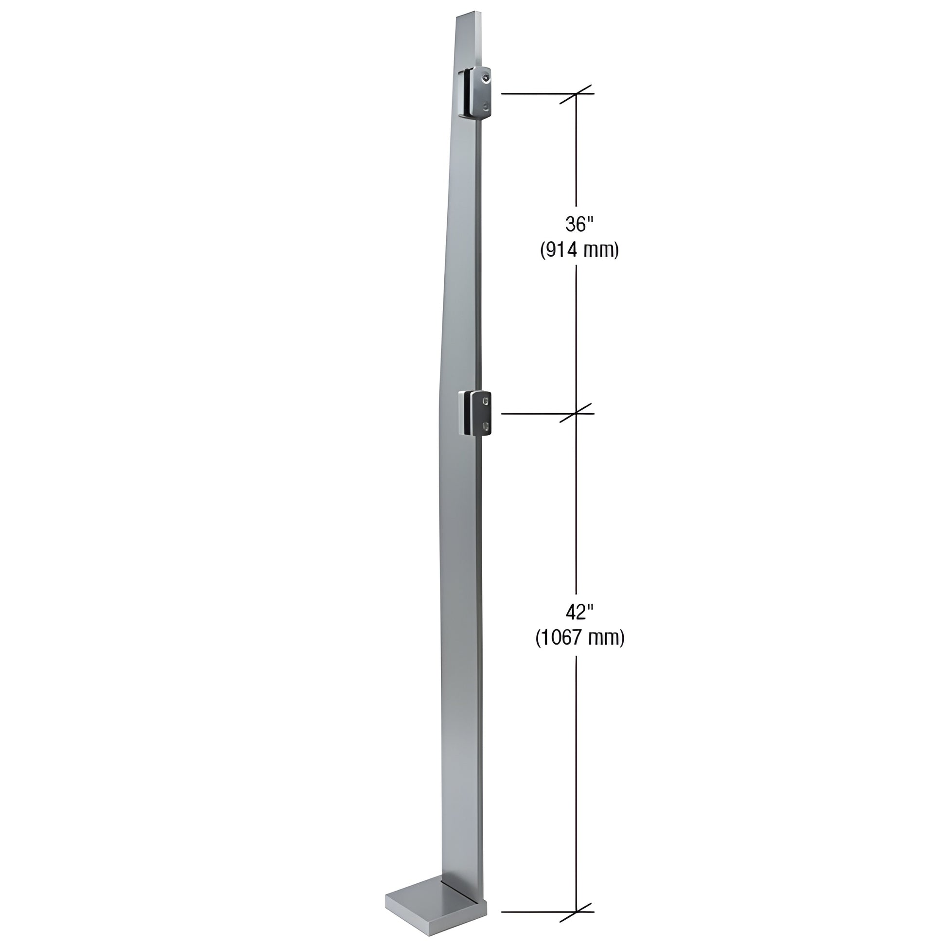 84in brushed stainless steel (316) freestanding glass partition post with welded flange, cover plate and glass fittings, SKU