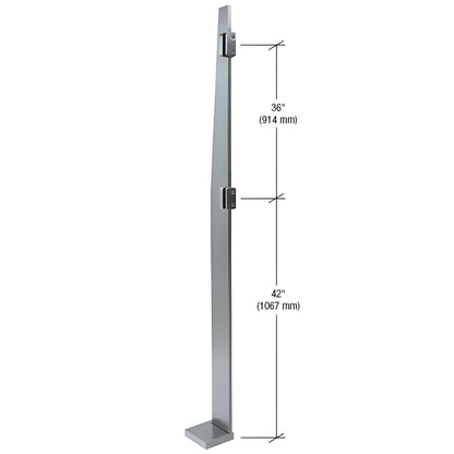 84in brushed stainless steel (316) freestanding glass partition post with welded flange, cover plate and glass fittings, SKU
