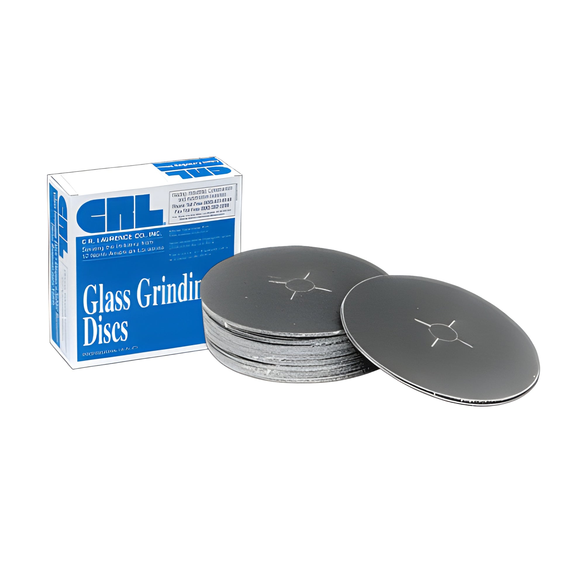 7" silicon carbide glass grinding discs (320 grit) 50-pack - gray bolt-on discs with center hole and blue box